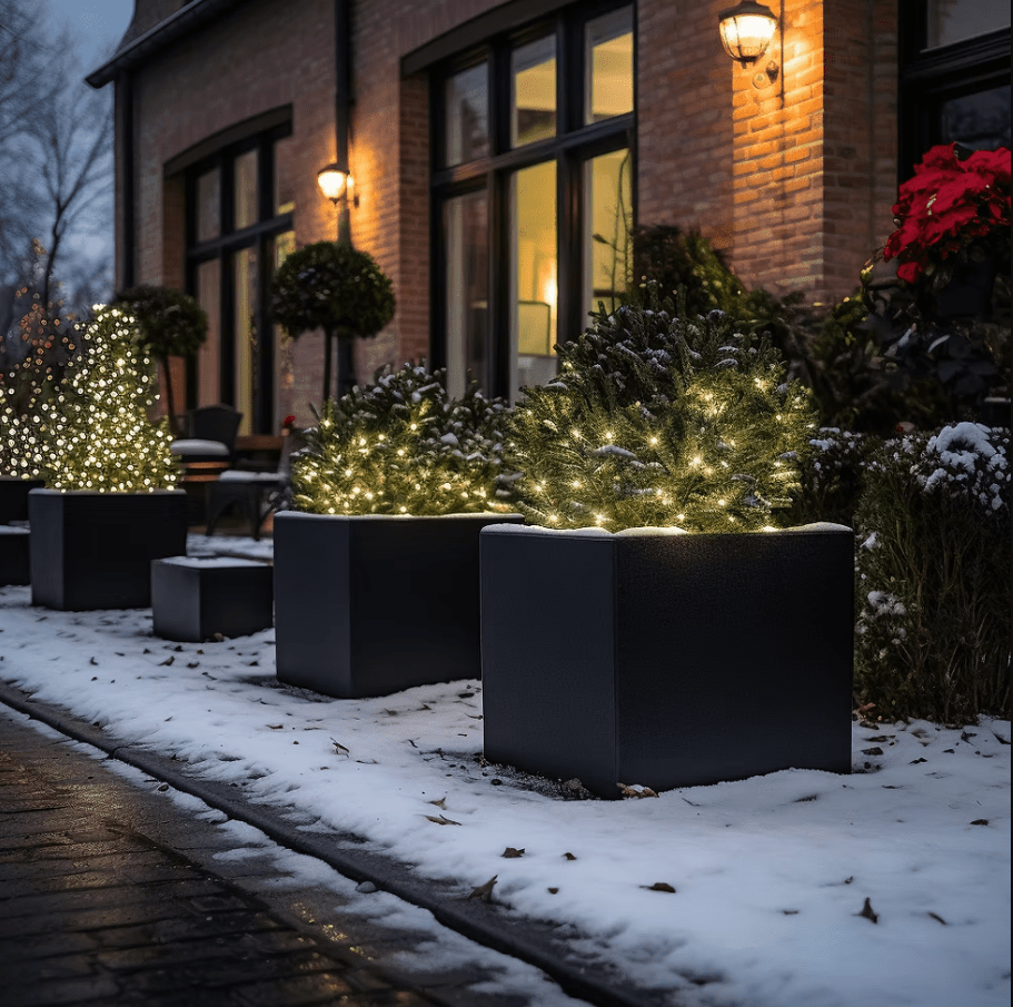 winter fiberglass planters