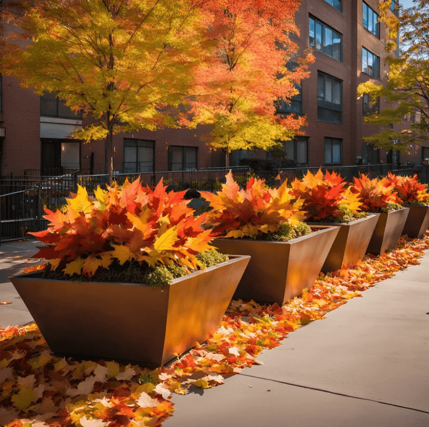 fall fiberglass planters