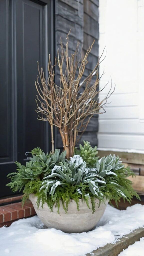 fiberglass planter in the snow