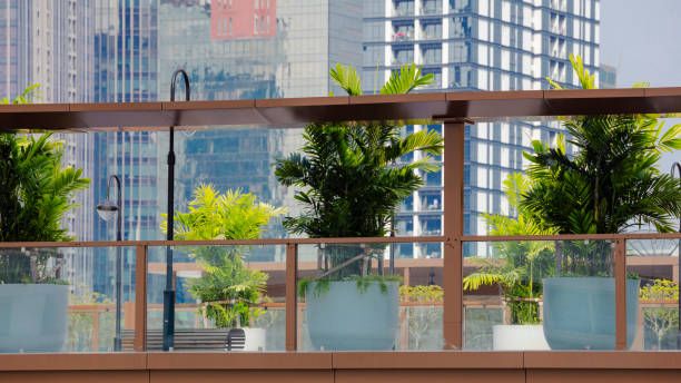 Rooftop garden of apertment tower in Bangkok downtown skyline of Sukhumvit Rd area